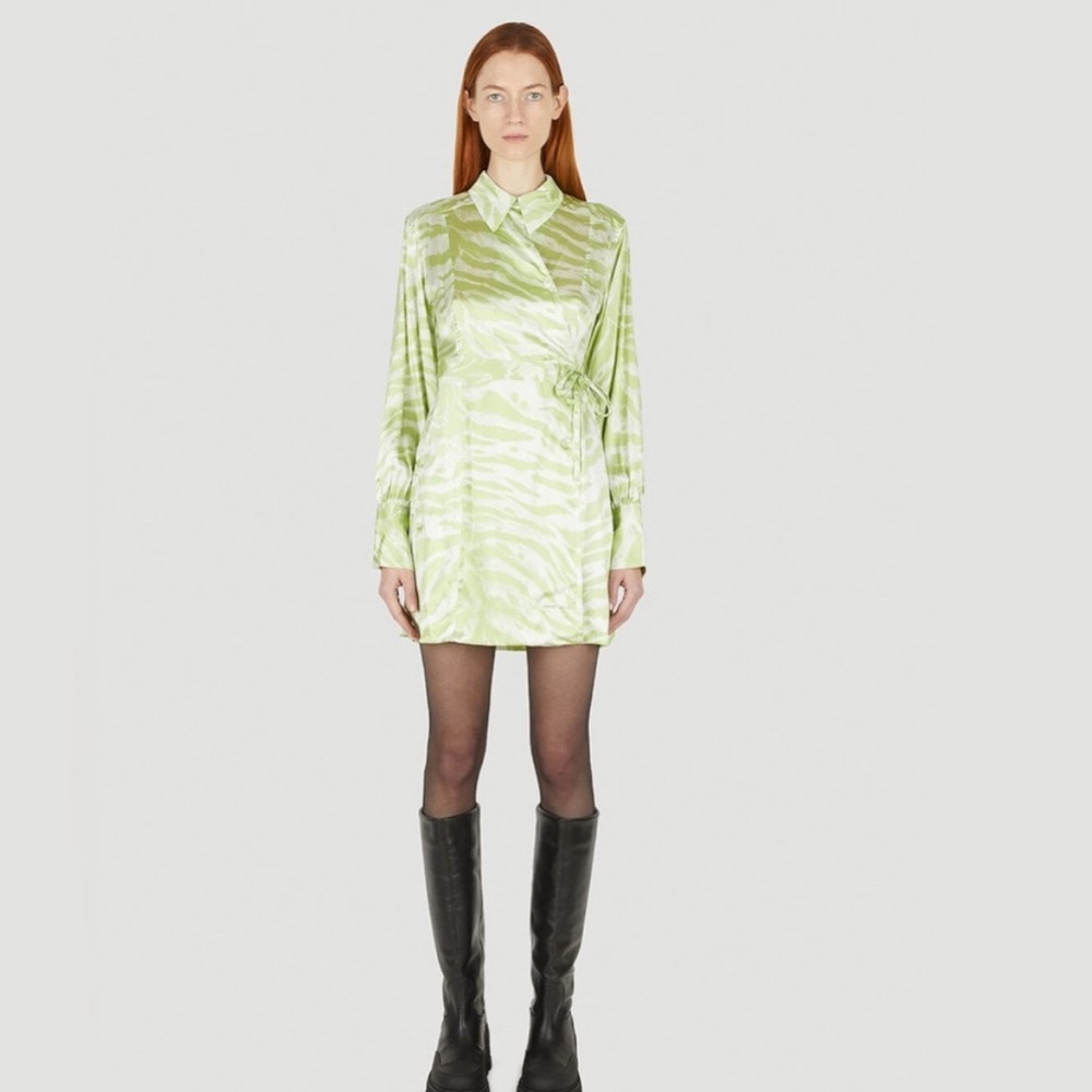 Green Zebra Print Shirt Dress